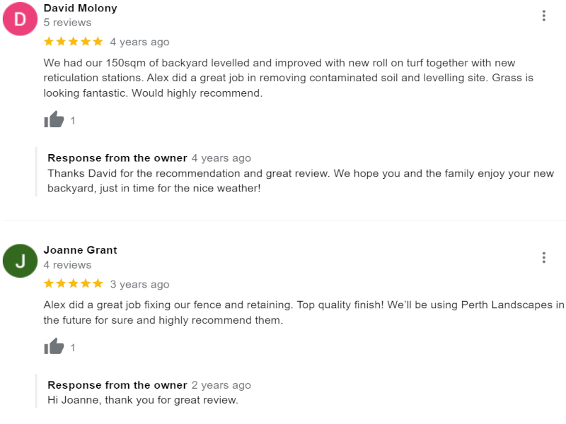 Good 5 star Perth landscaping reviews Good 5 star Perth landscaping reviews